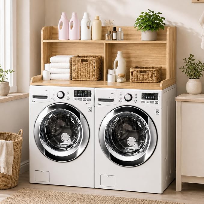 Royxen Laundry Countertop with 20“ Shelf Universal Fit, Washer and Dryer Countertop with Storage Space, Oak
