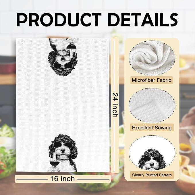 Funny Bernedoodle Wine Kitchen Towels, Gifts for Dog Wine Lovers, Bar Accessories Dish Tea Towels for Kitchen, Dog Owners Housewarming Gift Decorative Hand Towel 16x24 Inch