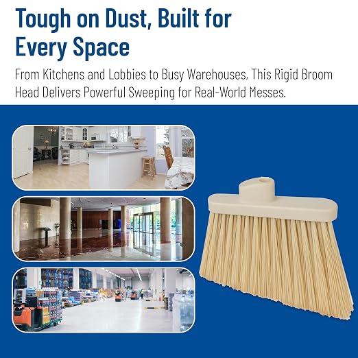 SPARTA Plastic Broom Head, Angled, Un-Flagged for Large Debris Indoor, Outdoor, Home, Restaurant, Lobby, Office, 12 Inches, Tan