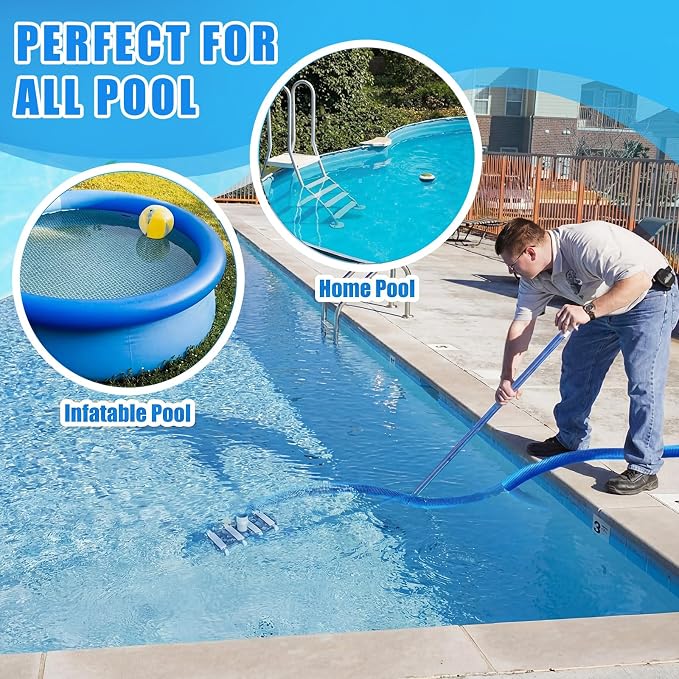4 Pcs Swimming Pool Cleaning Kit Including Pool Vacuum Head with 1-1/2" x 30 ft Hoses Flexible Head with Wheels and Pole 14 '' Cleaning Brush for Inground Above Ground Swimming Supplies