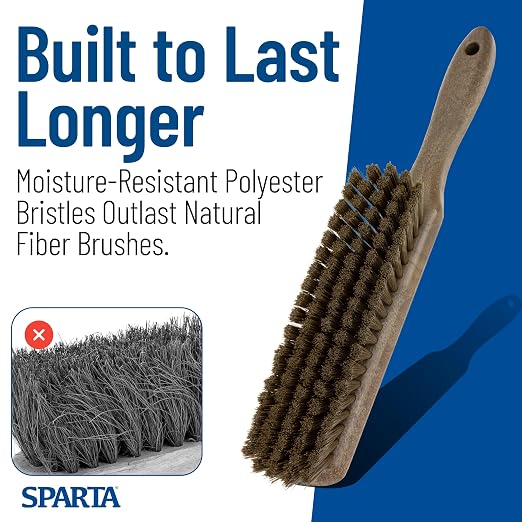 SPARTA 8 Inch Soft Counter Brush with Polyester Bristles and 5 Inch Handle, Color Coded Handheld Broom for Tables Countertops and Foodservice Surfaces, 13 Inch Overall Length, Brown