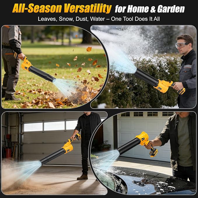 180° Rotatable Cordless Leaf Blower Compatible for DeWalt 20V Battery(Not Included), 90 MPH 6-Speed Handheld Blower with LED & Power Indicator, Extended Nozzle for Lawn, Garage, Car Cleaning
