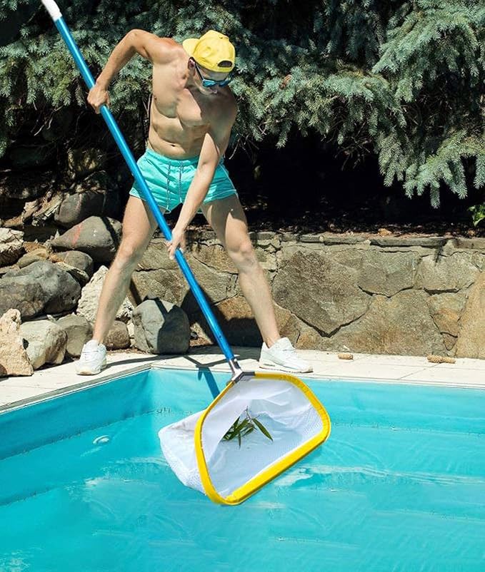Professional Pool Net, Heavy Duty Skimmer Rake with Aluminum Frame, Fine Mesh Deep Bag Scoop for Cleaning Swimming Pool Leaf Pollen Silt, Pool Rake 19.5 inch