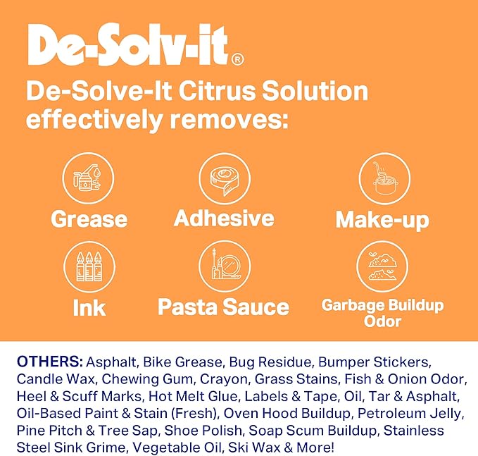 De-Solv-It Citrus Solution - Odor & Stain Remover for Cloth, Wood, Glass & More, 12.6-Ounce (6-Pack)