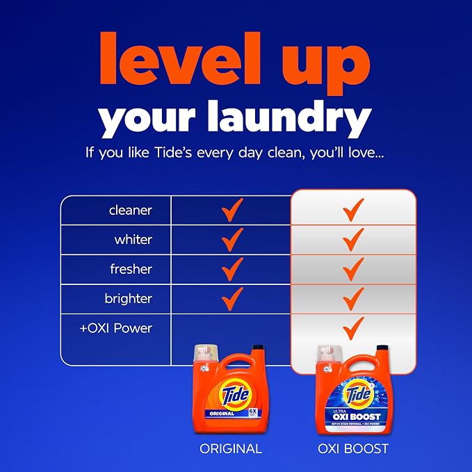 Tide Ultra Oxi Boost Liquid Laundry Detergent, 148 fl oz, 105 Loads, Advanced Stain Remover with Extra Oxi Power