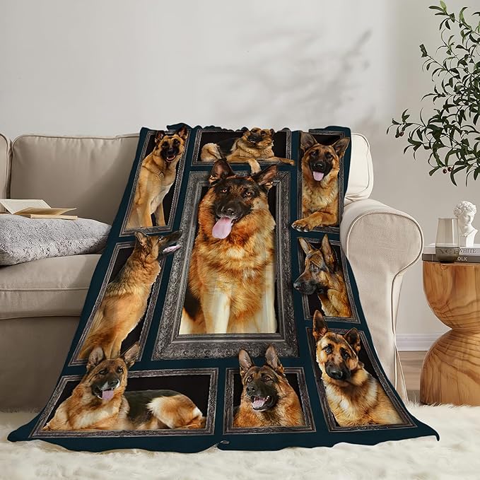 German Shepherd Dog Blanket - Cute Gifts & Decor, Soft Warm Fleece Throw for Girls, Women, Kids & Adults, 80"x60"