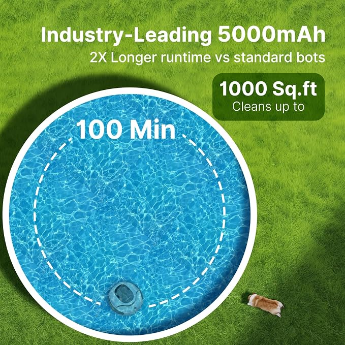 AquaGuard SE III Cordless Robotic Pool Cleaner Pool Vacuum Self-Parking for Pool up to 1000 Sq.Ft Above Ground Pool Vacuum, Dual 30W Motors, 100min Runtime,Ideal for Above-Ground Pools (White)