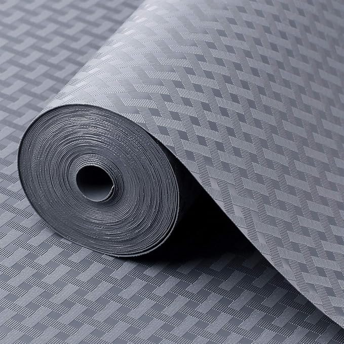 Shelf Liners for Kitchen Cabinets Refrigerator Liners Waterproof Kitchen Cupboard Liner Non-Slip Drawer Mats EVA Material Non Adhesive Fridge Liner for Shelves - Gray ๏ผ11.8 x 236.2 Inches x 2 Rolls