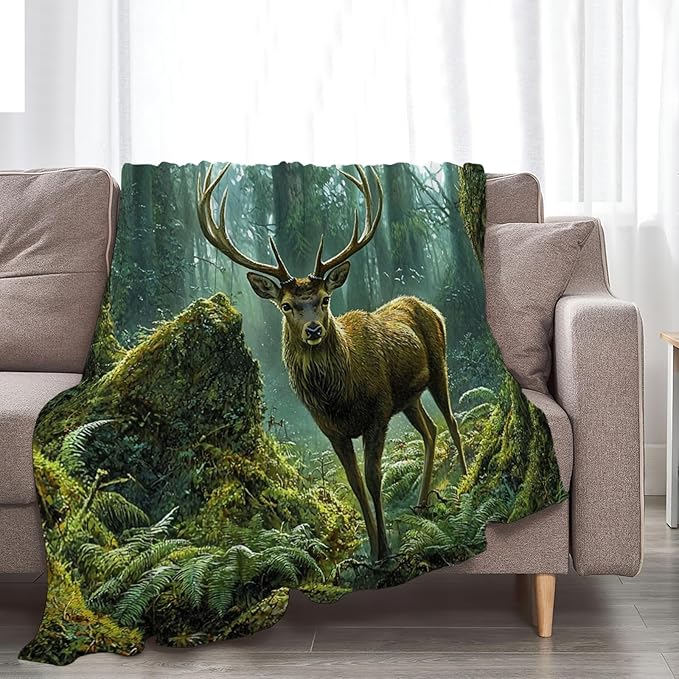 Tijuboni Forest Elk Deer Throw Blanket Deer Gifts for Girls Boys Women Men Kids Adults Soft Flannel Fleece Blanket for Couch Sofa Bed Home Decor 50"x60"