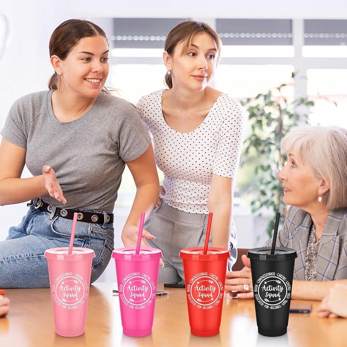 Meanplan 24 Pcs Activity Professionals Gifts Bulk for Nurses Week 24 oz Plastic Tumbler with Lids and Straws Activity Squad Cups Travel Mugs Inspirational Nurses Gifts for Assistant Director Supplies