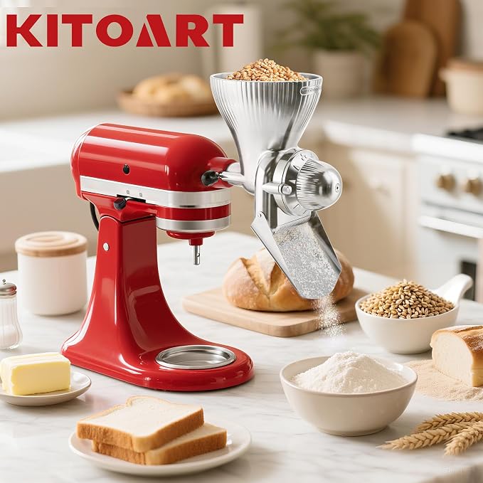 Grain Mill Attachment for KitchenAid Stand Mixer with 12 Grind Level Flour Mill, Grain Mill Fit for Grinding Wheat, Corn, Oats, Buckwheat,Millet and Other Cereals - New Upgrades