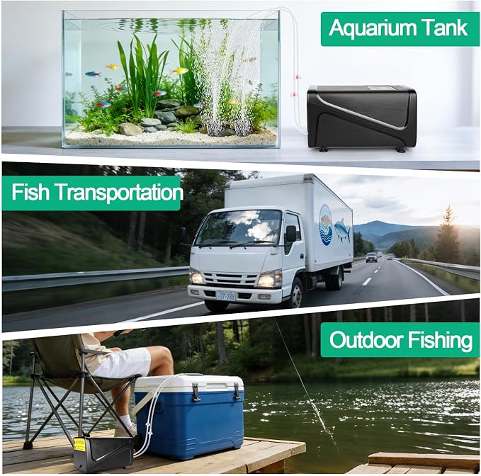 hygger Battery Backup Aquarium Air Pump, Rechargeable Dual-Outlet Fish Tank Oxygen Pump, Quiet Portable Aerator for Outdoor Aquarium (up to 120 Gal) & Fishing, Emergency Power Outage