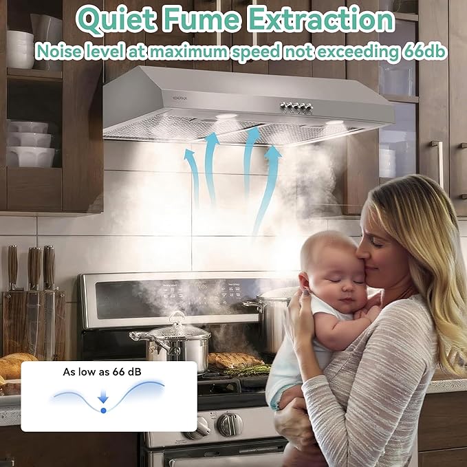 36 Inch Under Cabinet Range Hood | 700 CFM Stainless Steel | Convertible Ducted/Ductless | Washable Grease Filters | 3 Speed Fan | LED Lighting | Includes Charcoal Filters