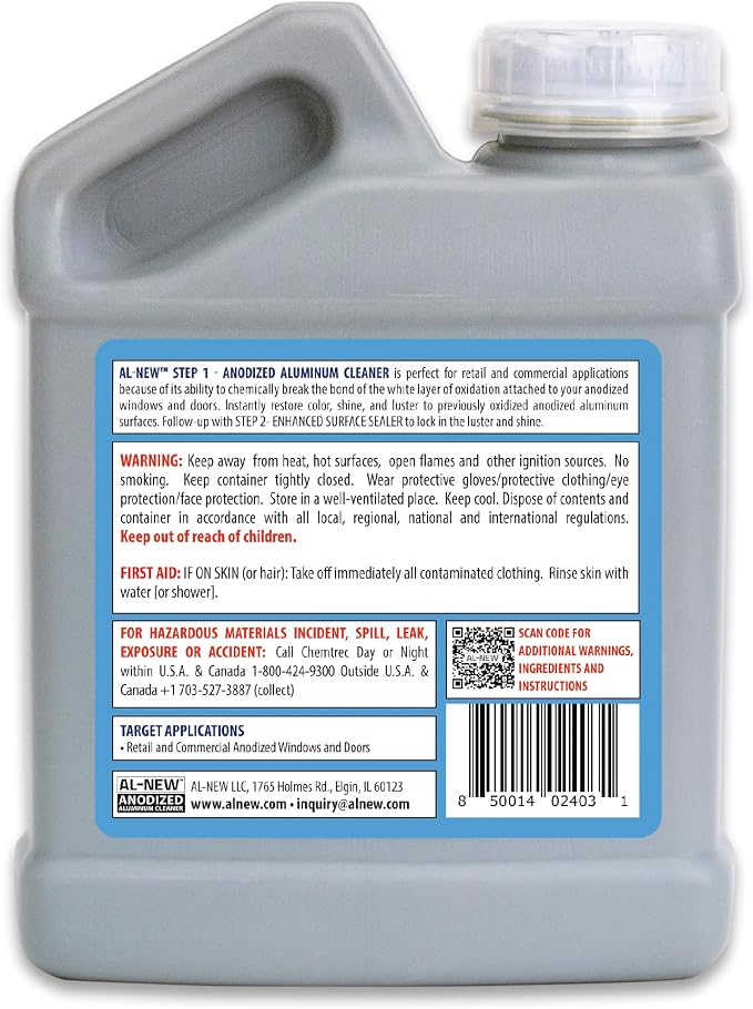 AL-NEW Anodized Aluminum Cleaner | Retail & Commercial Cleaner Perfect For Use On Anodized Windows, Doors, & More (16oz Cleaner)