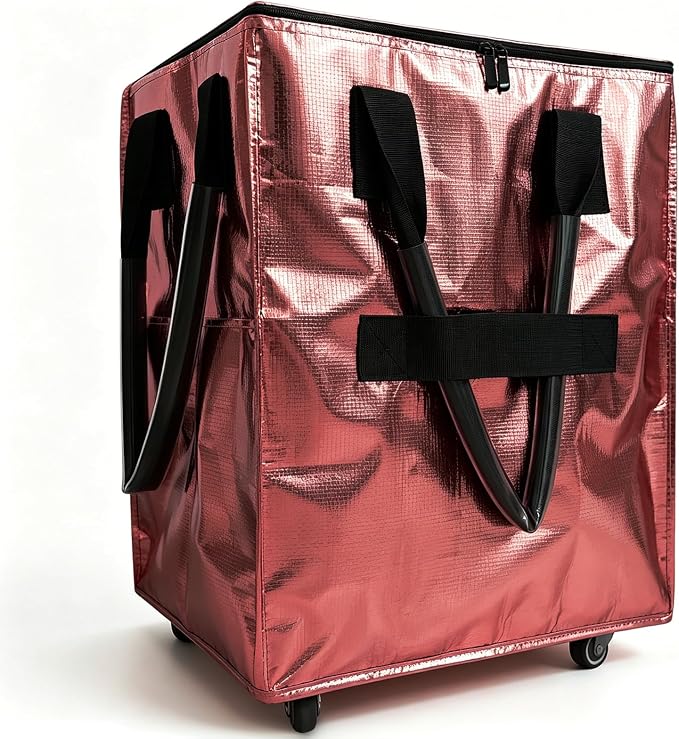 Rolling Tote Bag with Wheels Reusable Grocery Bags on Wheels for Laundry Camping Moving Waterproof