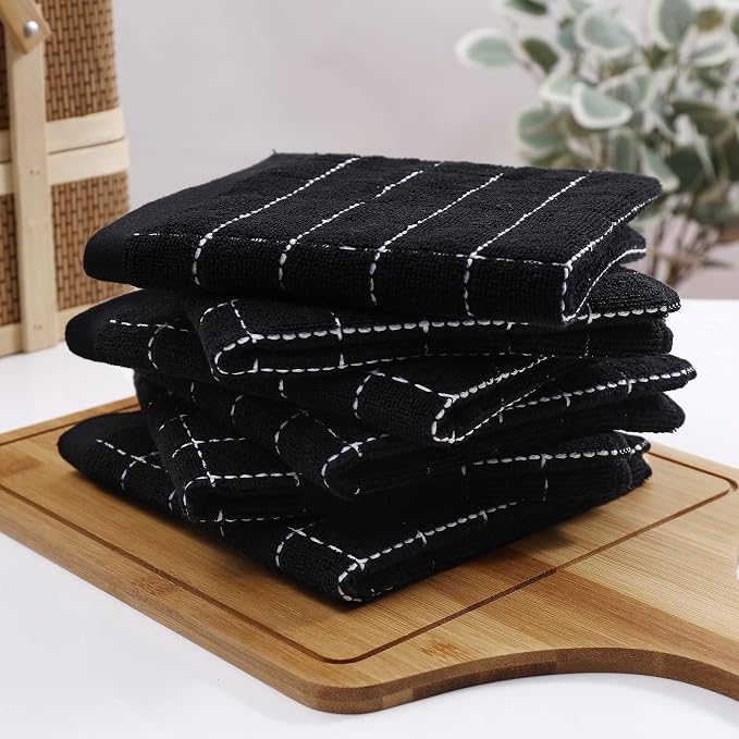 Homaxy 100% Cotton Terry Kitchen Dish Cloths, Ultra Soft and Absorbent Dish Towels for Kitchen, Suitable for Drying and Washing Dishes, 18 Pack, 12 x 12 Inches, Black