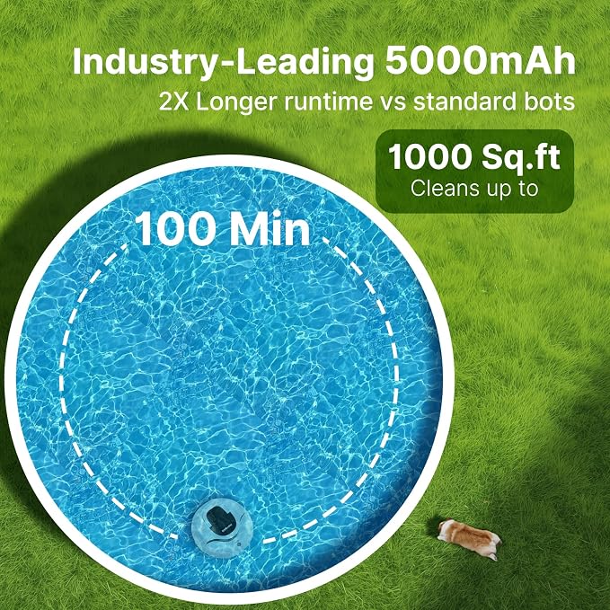 AquaGuard SE III Cordless Robotic Pool Cleaner Pool Vacuum Self-Parking for Pool up to 1000 Sq.Ft Above Ground Pool Vacuum, Dual 30W Motors, 100min Runtime,Ideal for Above-Ground Pools (Blue)