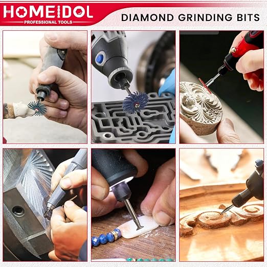 51Pcs Diamond Bits for Dremel Tool Accessories, HOMEIDOL Polishing Kits, 1" Radial Bristle Disc with 3/32", 1/8" Shank Rotary Tool Bits Diamond Grinding Bits for Stone Ceramics Metal Sanding