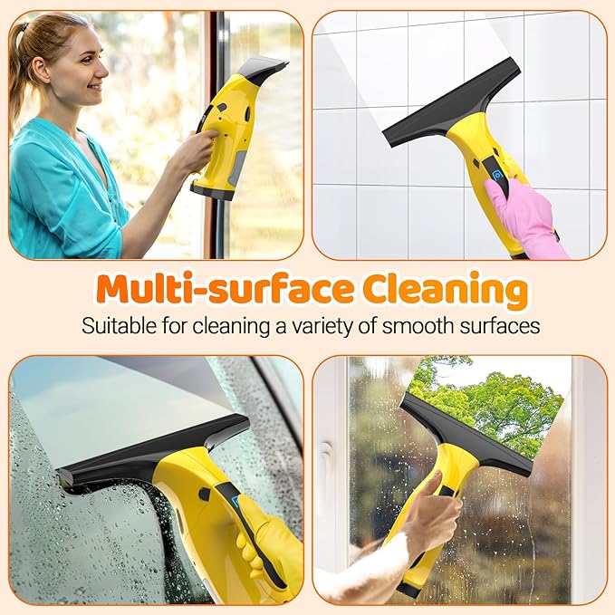 Kiato Window Vacuum Squeegee Cordless, Electric Window Vacuum Cleaner with 2 X Squeegee (11โ+ 6.7โ), Rechargeable Window Vac for Windows, Tiles, Mirrors, Showers, Glass, 2200mA, WC09
