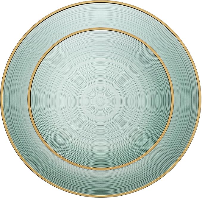 PLASTICPRO 64 Pieces Crystal Design Plastic Plates Combo Pack 7 inch and 10 inch Gold Rim Elegant Disposable Plates, Transparent Green