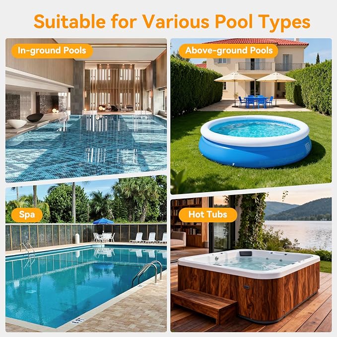 Cordless Pool Vacuum with Telescopic Pole, Powerful 30 GPM Suction, Advanced Dual Filtration, Replaceable Battery, Handheld Rechargeable Pool Cleaner for Above Ground and Inground Pools, Orange