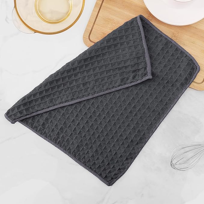 Homaxy Microfiber Waffle Weave Kitchen Dish Cloths, 12 x 12 Inch Ultra Absorbent and Solid Color Dish Towels for Kitchen Fast Drying Dishcloth for Washing Dishes, 12 Pack, Dark Grey