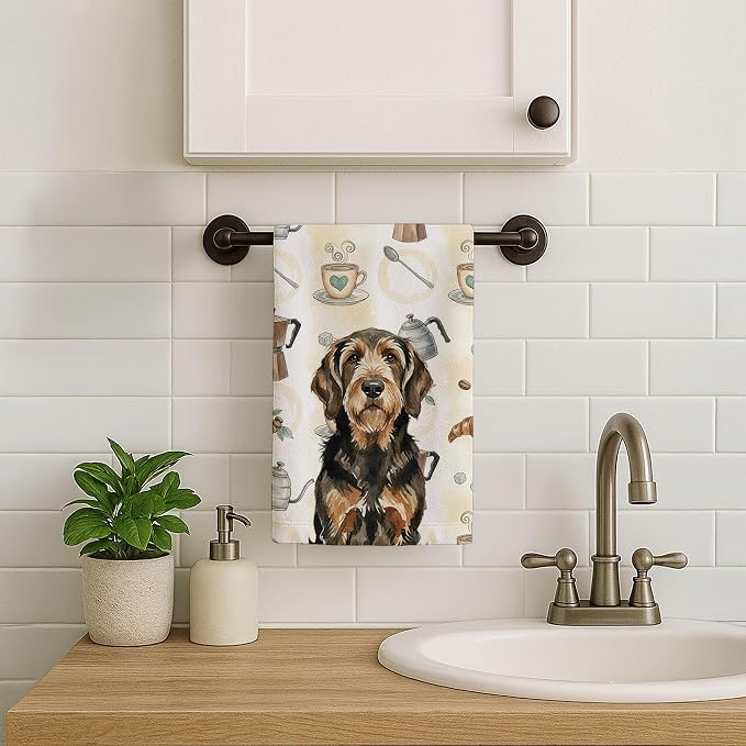 Caroline's Treasures Black and Tan Otterhound Coffee Bar Kitchen Towel Velour Plush Front and Cotton Loop Back Machine Washable
