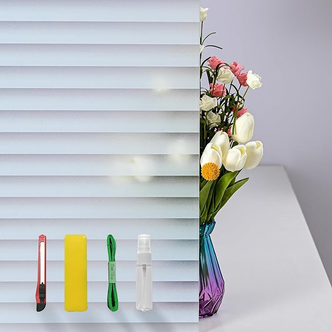 DERZGAO Window Privacy Film with Installation Tools, Blinds Pattern, Static Cling, Anti UV, Heat Control, Ideal for Home Shower Office Glass Door (Blinds Pattern, 29.6X78.7Inch)