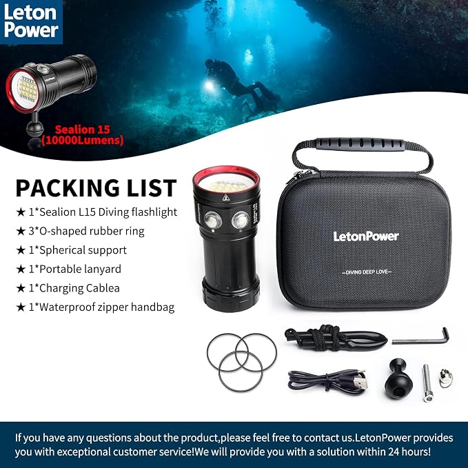 L15 10000 Lumens Underwater Video Light - 100m (330ft) Waterproof Dive Video Light with USB-C Charging, Professional Floodlight for Scuba Diving, Snorkeling & Underwater Photography