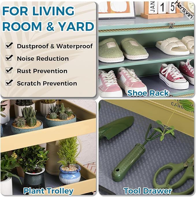 Hersvin Shelf Liners 20 in x 20 ft EVA Drawer Mats, Non-Adhesive Cupboard Pad, Kitchen Cabinet Lining Fridge Cushion (Gray Crossed Stripe, 50.8x610cm)