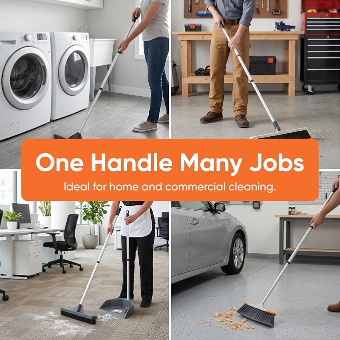 Superio 3 Part Heavy Duty Metal Handle Pole with Hanging Loop for Easy Storage, Mop Replacement Handle, Fits Most Brooms, Mops & Brushes, 48" (6 Pack)