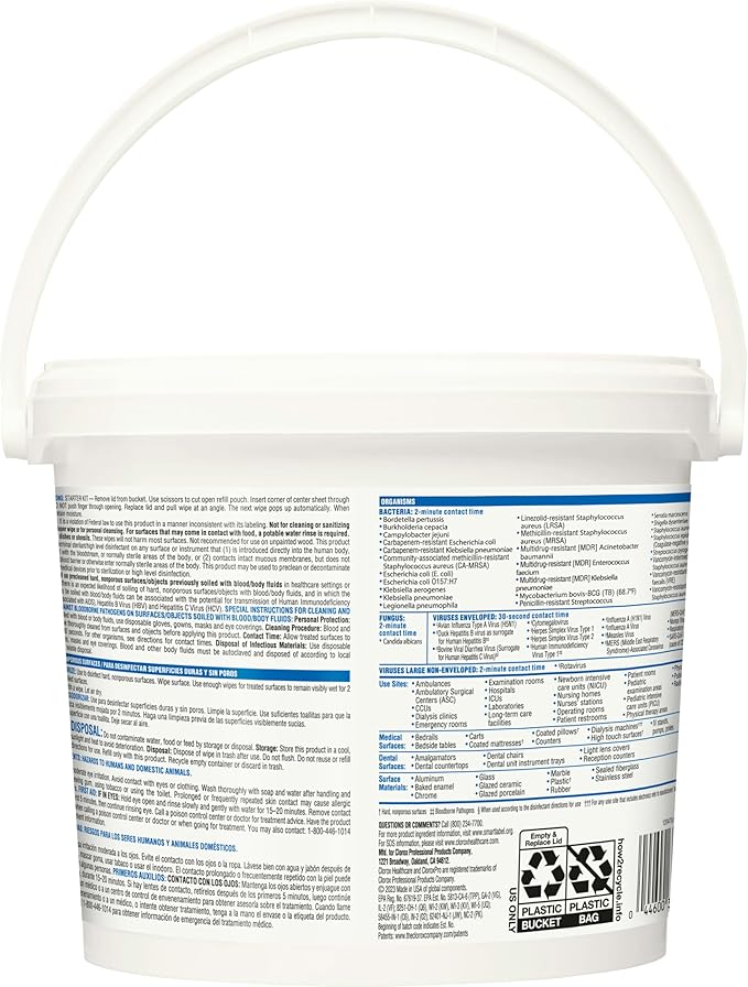 Clorox Healthcare VersaSure Cleaner Disinfectant Wipes, 12" x 12", 110 Count Bucket (Package May Vary)