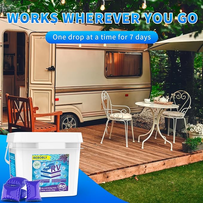 BEBOBLY RV Toilet Treatment Drop Ins, Extra Strength Septic Tank Treatment & Cleaner, Waste Breakdown/Odor Control, RV Black Tank Treatment for RVs, Boats & Portable Toilets, Lavender Flavor, 50 Pack