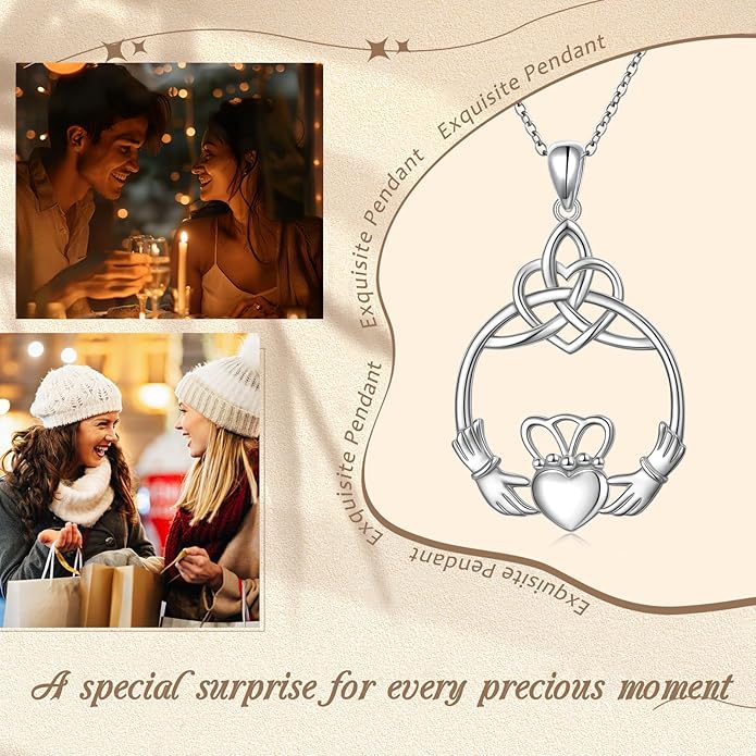 FLYOW 925 Sterling Silver Good Luck Irish Jewelry Celtic Knot Pendant Necklace for Women Birthday Graduation Gift