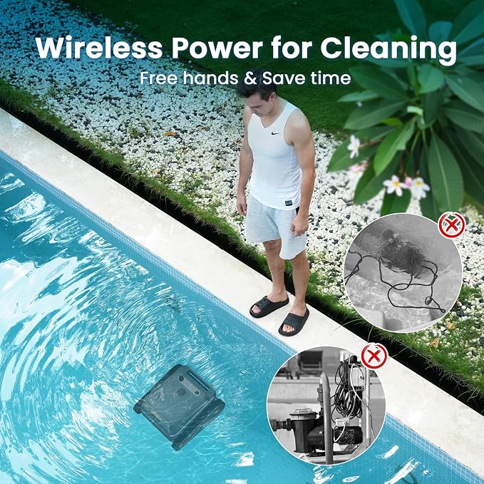 U8 Cordless Robotic Pool Cleaner, Pool Vacuum for Inground Pools, Wall & Waterline Cleaning, 150min Battery Life, Intelligent Route Planning, for Inground Pools