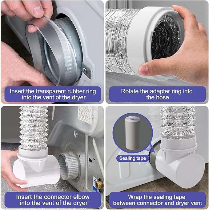Dryer Vent Hose,Dryer Vent Connector with Dryer Hose,Dryer Connection Kit,90 Degree Dryer Vent Elbow,Dryer Vent Duct, Snap to Vent Dryer Kit,Dryer Vent Hose Connector,Dryer Vent Hose for Tight Space