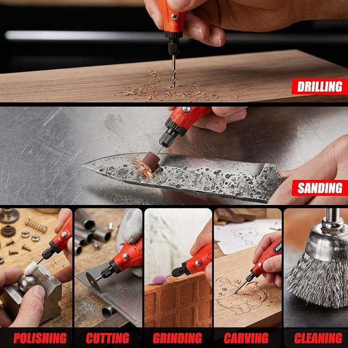 4V Cordless Mini Rotary Tool Kit with 446PCS Accessories, 5-Speed Memory Function, 2000mAh Battery, Type-C Fast Charging & LED Light, for Sanding, Engraving, Grinding, Portable Storage Case