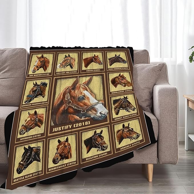 Tijuboni Racing Horses Throw Blanket Horse Gifts for Girls Boys Women Men Kids Adults Soft Flannel Fleece Blanket for Couch Sofa Bed Home Decor 40"x50"