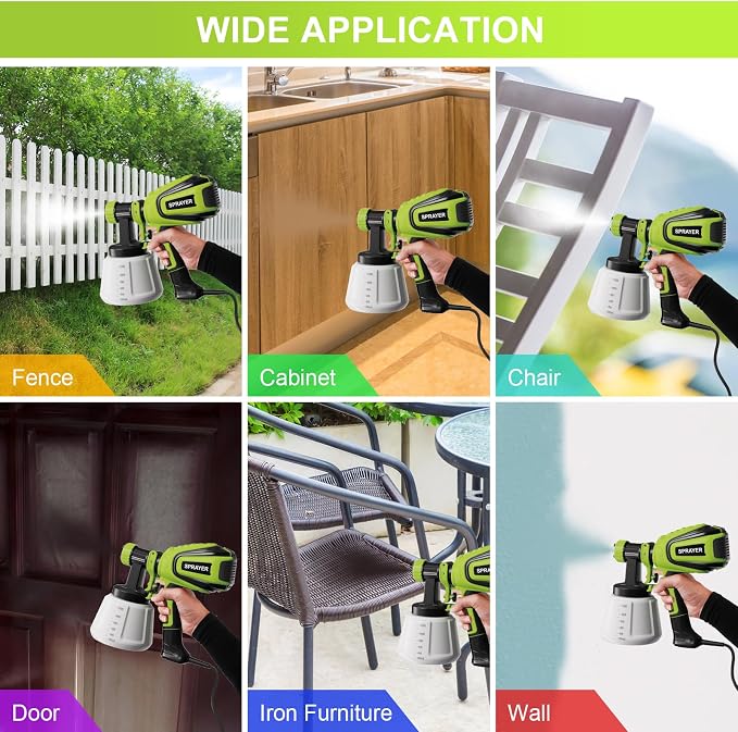 VONFORN Paint Sprayer, HVLP Spray Gun with Cleaning & Blowing Joints, 4 Nozzles and 3 Patterns, Easy to Clean, for Furniture, Cabinets, Fence, Walls, Door, Garden Chairs etc. VF803 VF803 Dark Green