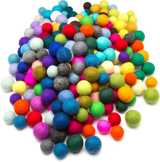 Glaciart One Felt Pom Pom, Felt Balls for Crafts (240 pcs) | 40 Rainbow Colors & 2 Sizes from 0.6 to 0.8 Inch | Perfect for Garlands, DIY Crafts and Decoration