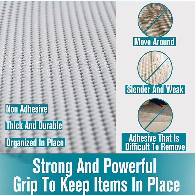 Shelf and Drawer Liner for Kitchen Cabinets Non-Adhesive, Non Slip Durable Strong Clean Long Size 12 Inches X 20 Feet, Shelves, Cabinets, Storage, Kitchen and Desks, Silver Gray