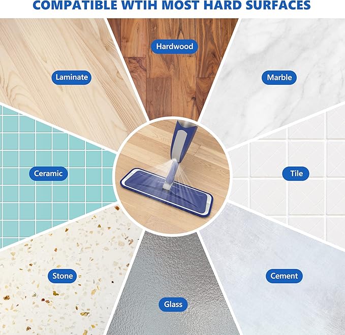 Spray Mops for Floor Cleaning - BPAWA Microfiber Floor Mop Flat Wet Mop Dry Dust Mop for Hardwood Laminate Wood Tile Vinyl Kitchen Bathroom Floors with 8 Washable Pads Reusable 550ML Refillable Bottle