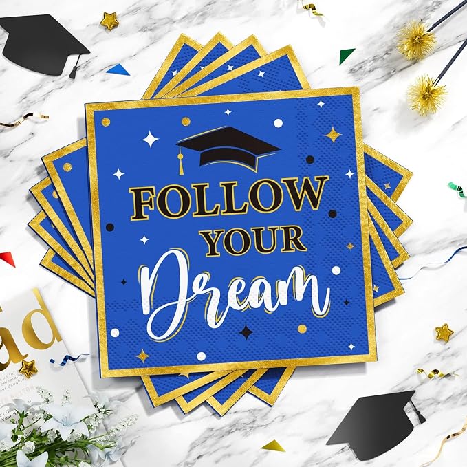 Graduation Decorations Class of 2026, 175PCS Graduation Party Supplies Disposable Dinnerware(Serve 25) with Paper Plates Cup Napkin Fork Knife Spoon College High School Grad Decor(Blue & Gold)