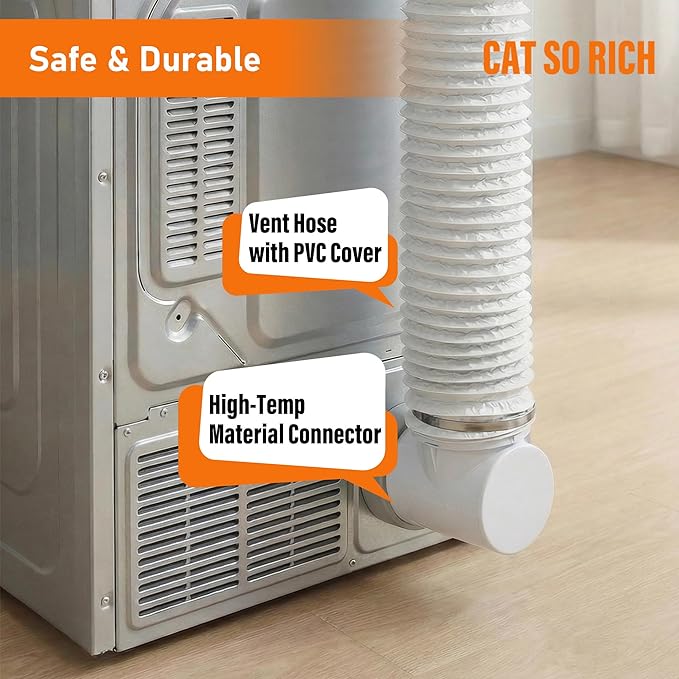 Dryer Vent Hose Connector Kit for Tight Spaces, 90° Elbow-to-Straight with White 4-Inch 6.5FT PVC Hose, White Elbow & Gray Straight Connectors, Tool-Free Installation