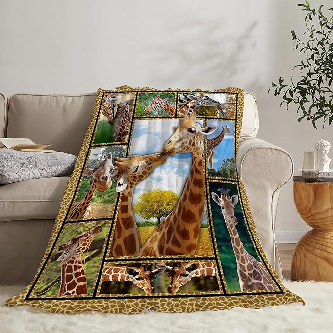 jerkboo Giraffe Blanket Throws Giraffe Gifts Giraffe Lovers Throw Blanket for Girls Boys Kids Adults Soft Warm Cozy Fleece Blanket for Couch Sofa Bed 80""x60""