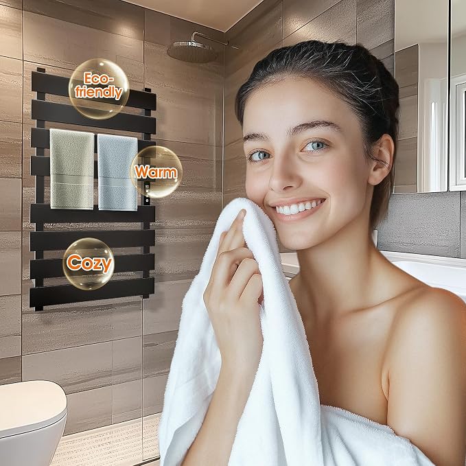Poloma Freestanding Heated Towel Racks for Bathroom, Towel Warmer Rack, Towel Dryer, Matt Black. CSA Certified.