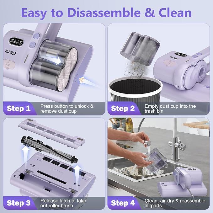 Mattress Vacuum Cleaner, 16KPa Suction, 14000RPM Tapping, 253.7nm UV-C Dual Optical Sensors, 400W Bed & Couch Vacuum, Dual Brushroll, Smart Dust Sensor, HEPA Filtration for Sofa Crib Carpet