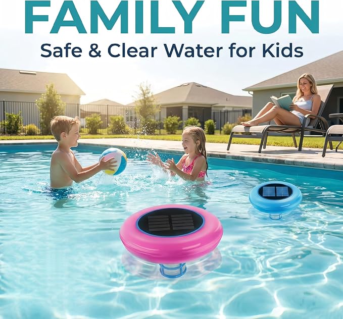 Solar Pool Ionizer, Upgraded Larger Solar Panel Copper Pool Ionizer Floater Auto Switching of Multi-Colored LED Night Light, Ionizador Solar for Above Ground, Inground Pool, Up to 45,000 Gal