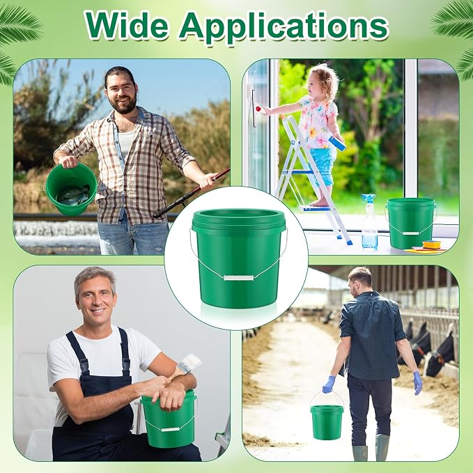 Tioncy 24 Pcs 2 Gallon Plastic Bucket with Lid Heavy Duty 2 Gallon Bucket Pail with Lid Handle for Storage Container Home Household Cleaning (Green)