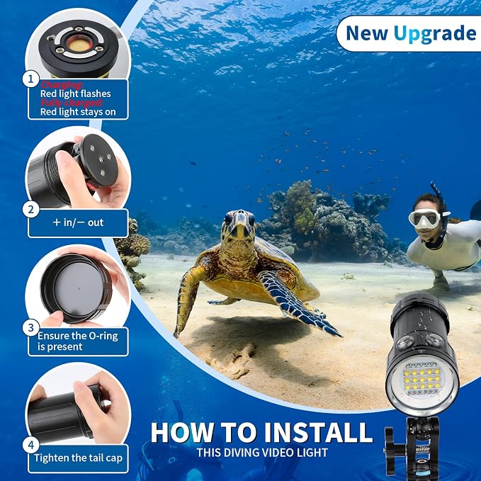 Noctilume N15 6000 Lumens Dive Light - Professional Underwater Video Light with 90 CRI, 6500K White Light, for Scuba Diving/Underwater Photography/Videography (IP68 Waterproof, 80m Depth)